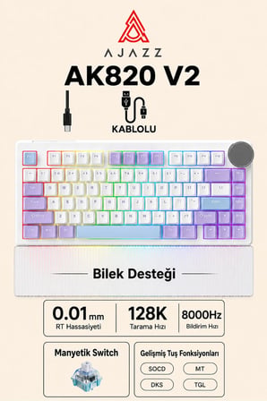 AK820 V2 Manyetik Switch Kablolu Oyuncu Klavyesi 8000Hz Rapid Trigger RGB - Yarı Saydam Bilek Desteği