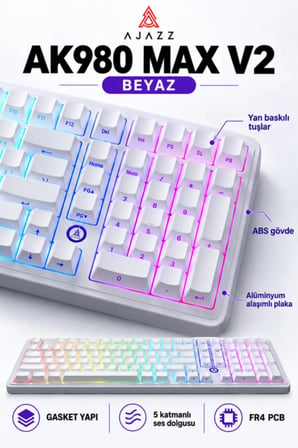 AK980 MAX V2 8000 Hz Manyetik RGB Oyuncu Klavyesi Beyaz Meow Meow