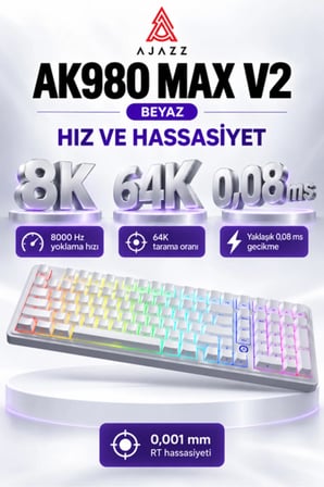 AK980 MAX V2 8000 Hz Manyetik RGB Oyuncu Klavyesi Beyaz Meow Meow
