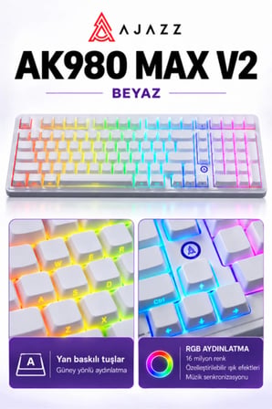AK980 MAX V2 8000 Hz Manyetik RGB Oyuncu Klavyesi Beyaz Meow Meow