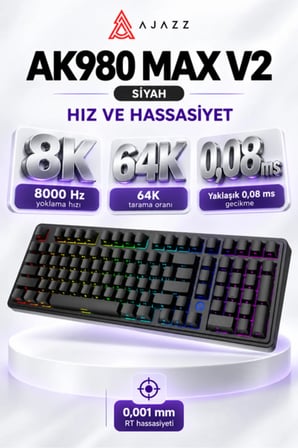 AK980 MAX V2 8000 Hz Manyetik RGB Oyuncu Klavyesi Siyah Meow Meow
