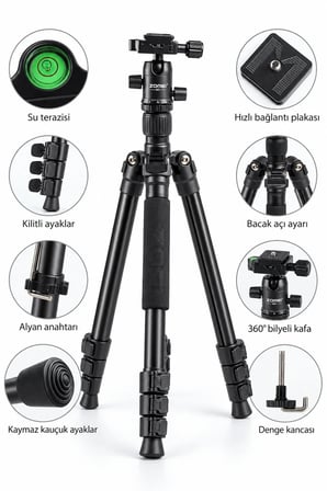 M3 Profesyonel Kamera/Telefon Tripodu-10 Kg Taşıma Kapasitesi-Çantalı