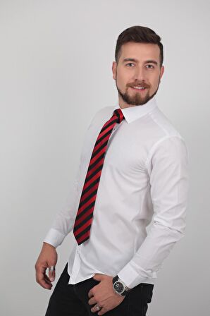 %97 Cotton (PAMUK) %3 Lycra Slimfit Beyaz Klasik Erkek Gömlek