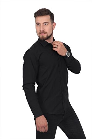 %97 Cotton (PAMUK) %3 Lycra Slimfit Beyaz Klasik Erkek Gömlek