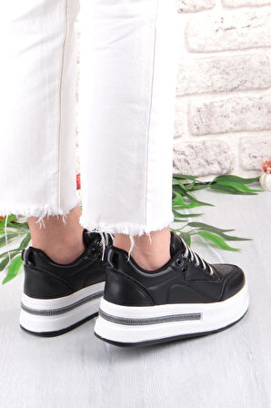 Fort 07319 Flet Taş Aksesuar Bağcıklı Kalın Taban Sneaker Kadın Ayakkabı