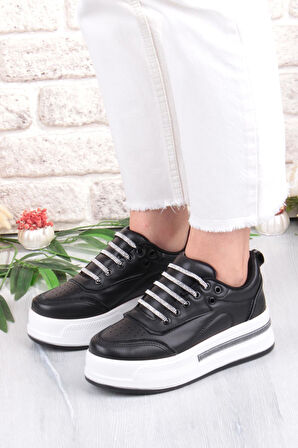 Fort 07319 Flet Taş Aksesuar Bağcıklı Kalın Taban Sneaker Kadın Ayakkabı