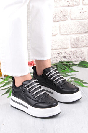 Fort 07319 Flet Taş Aksesuar Bağcıklı Kalın Taban Sneaker Kadın Ayakkabı
