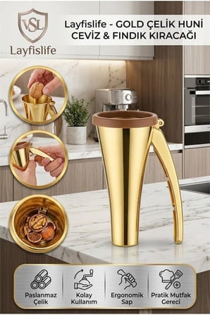 Gold Çelik Huni Ceviz ve Fındık Kıracağı – Ergonomik Saplı Pratik Kuruyemiş Kırma Aparatı