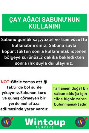 Özel Üretim %100 Doğal Cilt Sorunlarında Etkili Cilt Yüz Saç Vücut Bitkisel Çay Ağacı Sabunu 4 Adet