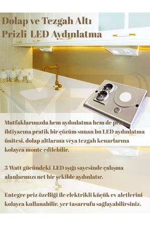 Masfitech Tezgah Altı Prizli LED Aydınlatma 3W 4000K Günışığı Gümüş