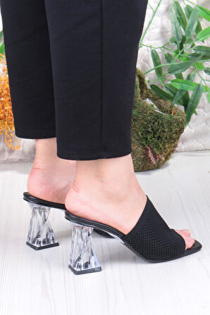 Fort 6396 Dantel Örgülü Şeffaf Topuklu Kadın Terlik