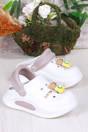 Fort E468 Bella Beyaz Camel Eva Malzeme Sabo Doktor Medikal Aşçı Günlük Burnu Kapalı Terlik