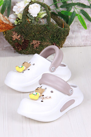 Fort E468 Bella Beyaz Camel Eva Malzeme Sabo Doktor Medikal Aşçı Günlük Burnu Kapalı Terlik