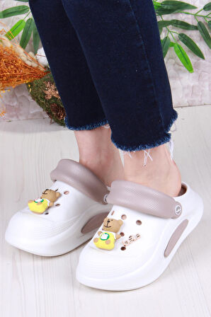 Fort E468 Bella Beyaz Camel Eva Malzeme Sabo Doktor Medikal Aşçı Günlük Burnu Kapalı Terlik