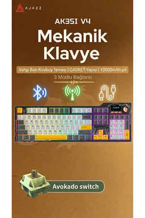 Ak35iV4 Tam Boy Mekanik Oyuncu Klavyesi-TFT Ekran-10.000 Mah Batarya-Özel Temalı Tasarım