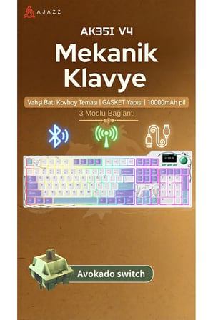 Ak35iV4 Tam Boy Mekanik Oyuncu Klavyesi-TFT Ekran-10.000 Mah Batarya-Özel Temalı Tasarım