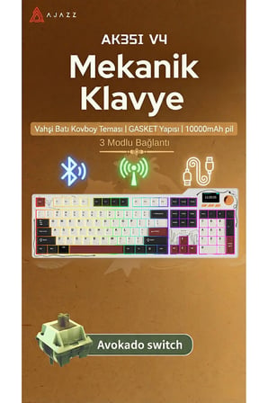 Ak35iV4 Tam Boy Mekanik Oyuncu Klavyesi-TFT Ekran-10.000 Mah Batarya-Özel Temalı Tasarım