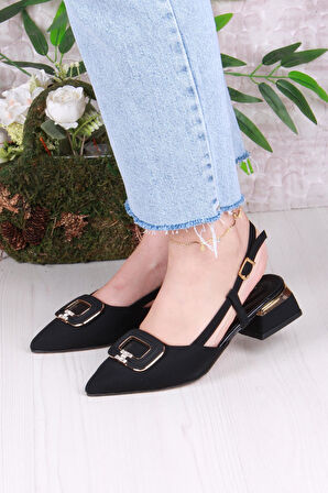 Fort 032-5802 Fls Saten Toka Detaylı Alçak Topuk Arkası Açık Önü Kapalı Kadın Ayakkabı