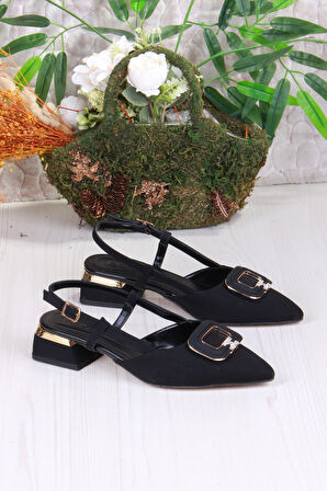 Fort 032-5802 Fls Saten Toka Detaylı Alçak Topuk Arkası Açık Önü Kapalı Kadın Ayakkabı