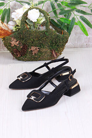 Fort 032-5802 Fls Saten Toka Detaylı Alçak Topuk Arkası Açık Önü Kapalı Kadın Ayakkabı