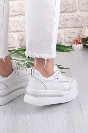 Fort 07319 Flet Taş Aksesuar Bağcıklı Kalın Taban Sneaker Kadın Ayakkabı
