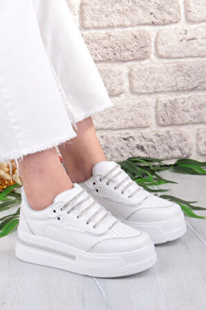 Fort 07319 Flet Taş Aksesuar Bağcıklı Kalın Taban Sneaker Kadın Ayakkabı