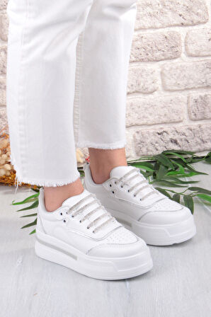 Fort 07319 Flet Taş Aksesuar Bağcıklı Kalın Taban Sneaker Kadın Ayakkabı