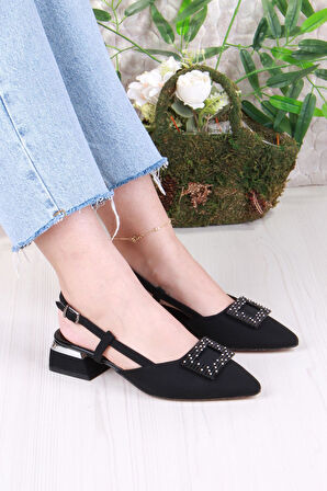 Fort 077-2058 Fls Saten Toka Detaylı Alçak Topuk Arkası Açık Önü Kapalı Kadın Ayakkabı