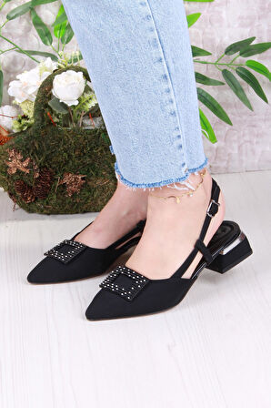 Fort 077-2058 Fls Saten Toka Detaylı Alçak Topuk Arkası Açık Önü Kapalı Kadın Ayakkabı