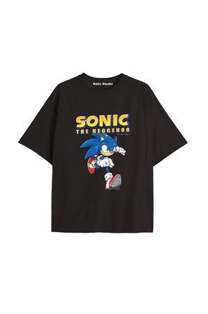 UNİSEX Bay Sonic Desenli Siyah Yazlık T-shirt