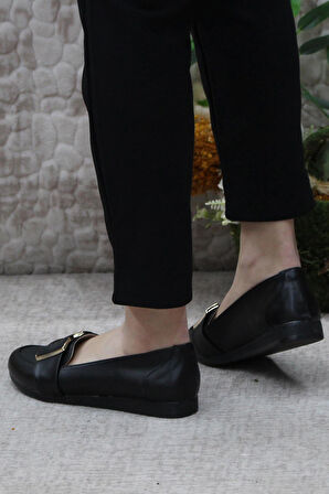 Fort Sdf 42613 Siyah Hafif Rahat Taban Şık Kadın Babet Günlük Ayakkabı