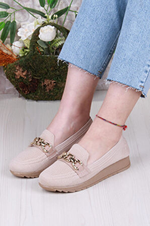 Fort 7460 Triko Toka Zincir Detaylı Şık Rahat Kadın Babet