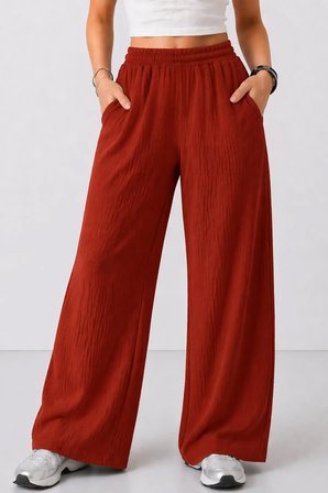Kadın kırmızı Beli Lastikli Cepli Bol Paça Mevsimlik Pantolon