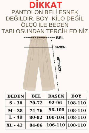 Kadın Beli Cırt Cırtlı Pileli Bol Paça Palazzo Pantolon Wide Leg
