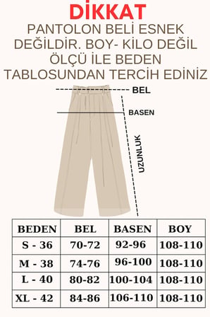 Kadın Beli Cırt Cırtlı Pileli Bol Paça Palazzo Pantolon Wide Leg