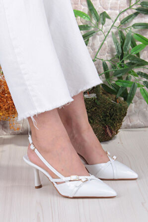 Fort 2105 Ceyn Rugan Çift Toka Detaylı Arkası Açık Topuklu Kadın Ayakkabı