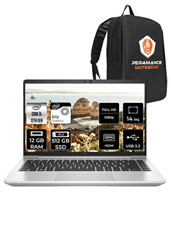HP EliteBook 640 G9 Intel Core i5 1235U 12GB 512GB SSD 14" FHD FDOS Taşınabilir Bilgisayar & PER4 Çanta