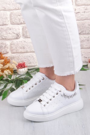Fort 07335 Flet Zincir Aksesuar Bağcıklı Kalın Taban Sneaker Kadın Ayakkabı