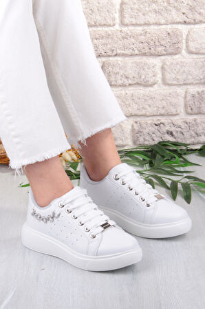 Fort 07335 Flet Zincir Aksesuar Bağcıklı Kalın Taban Sneaker Kadın Ayakkabı