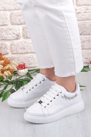 Fort 07335 Flet Zincir Aksesuar Bağcıklı Kalın Taban Sneaker Kadın Ayakkabı