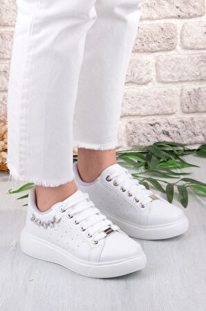 Fort 07335 Flet Zincir Aksesuar Bağcıklı Kalın Taban Sneaker Kadın Ayakkabı