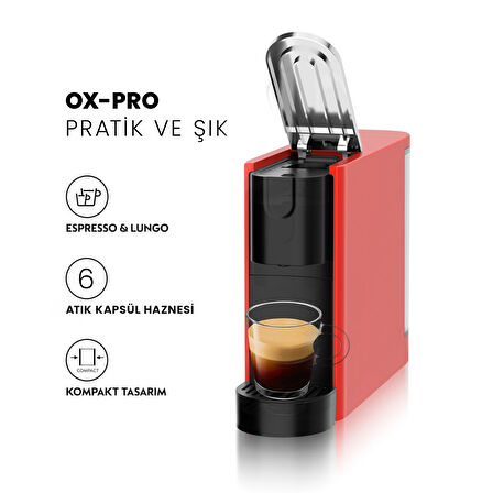 Ox-pro Kırmızı Espresso Kapsül Kahve Makinesi