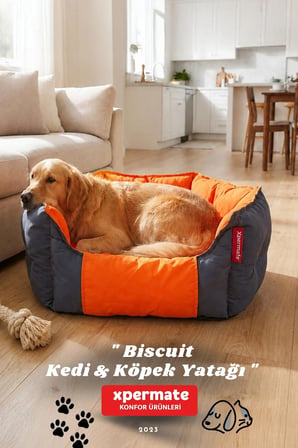 Kedi Yatağı Köpek Yatağı Kedi Ve Köpek Minderi Tüy Tutmayan Su İ̇Tici Kumaş Biscuit 60X55X28 Lacivert Turuncu