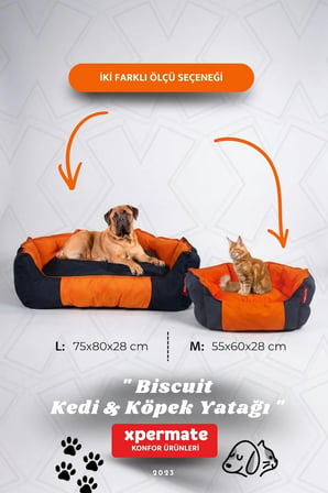 Kedi Yatağı Köpek Yatağı Kedi Ve Köpek Minderi Tüy Tutmayan Su İ̇Tici Kumaş Biscuit 60X55X28 Lacivert Turuncu
