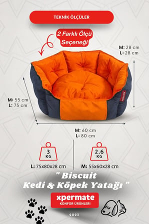 Kedi Yatağı Köpek Yatağı Kedi Ve Köpek Minderi Tüy Tutmayan Su İ̇Tici Kumaş Biscuit 60X55X28 Lacivert Turuncu