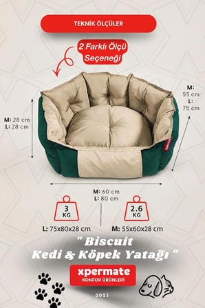 Kedi Yatağı Köpek Yatağı Kedi Ve Köpek Minderi Tüy Tutmayan Su İ̇Tici Kumaş Biscuit 60X55X28 Yeşil Bej