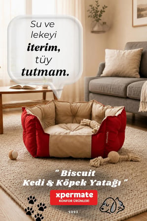Kedi Yatağı Köpek Yatağı Kedi Ve Köpek Minderi Tüy Tutmayan Su İ̇Tici Kumaş Biscuit 60X55X28 Kırmızı Bej