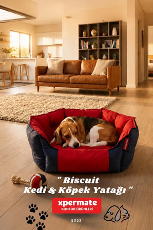 Kedi Yatağı Köpek Yatağı Kedi Ve Köpek Minderi Tüy Tutmayan Su İ̇Tici Kumaş Biscuit 60X55X28 Kırmızı Lacivert