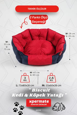 Kedi Yatağı Köpek Yatağı Kedi Ve Köpek Minderi Tüy Tutmayan Su İ̇Tici Kumaş Biscuit 60X55X28 Kırmızı Lacivert