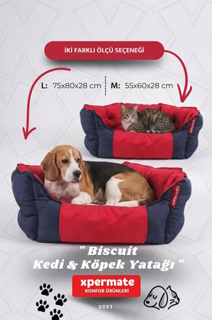 Kedi Yatağı Köpek Yatağı Kedi Ve Köpek Minderi Tüy Tutmayan Su İ̇Tici Kumaş Biscuit 60X55X28 Kırmızı Lacivert
